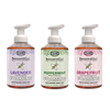 Set of three handcrafted natural foaming hand soaps in lavender, peppermint, and grapefruit scents, made in the USA, perfect for Health & Wellness and Soaps collections.