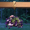 Natural fiber rope looped securely around a wooden beam, used to hang a vibrant flower basket outdoors, ideal for Farm, Garden & Tool and Hand Tools and Hardware collections.