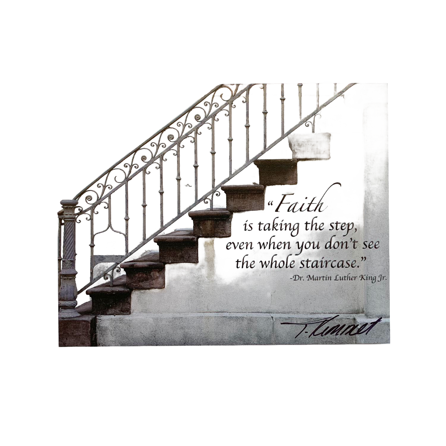 Handcrafted 5"x7" plaque featuring a weathered staircase with an inspiring Dr. Martin Luther King Jr. quote, perfect uplifting decor for Home & Decor, Best Sellers, and Promo Eligible collections.