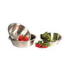 Set of three nested stainless steel pans with smooth, flat bases, shown with fresh vegetables, crafted for household cleaning and kitchen use in Home & Decor and Cleaning Utensils and Gadgets collections.