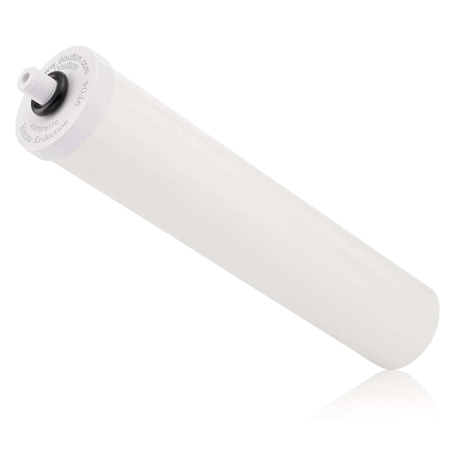 White cylindrical water filter element designed for nitrate reduction, compatible with multi-filtration systems, featured in Appliances, Water Heating and Treatment, Best Sellers, Promo Eligible, and Doulton & British Berkefeld Water Filters collections.