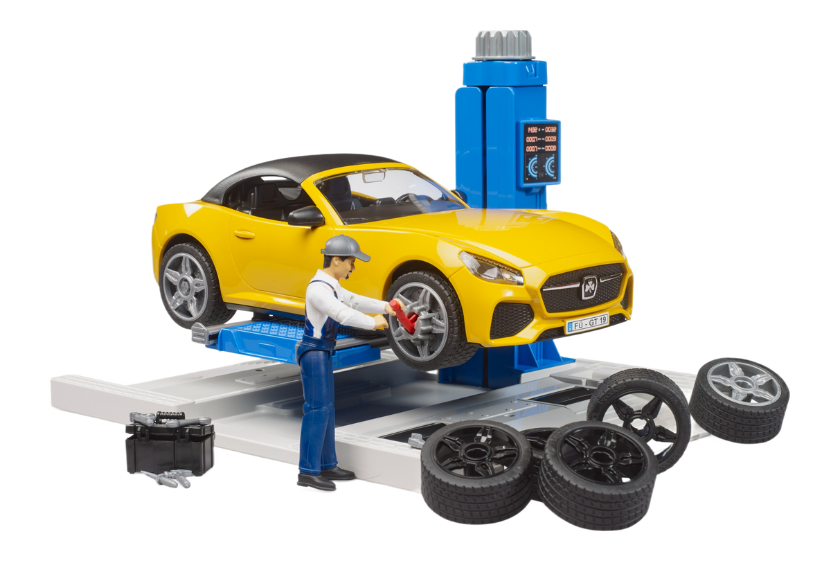 Bruder Toys bworld Car Service Centre with Roadster