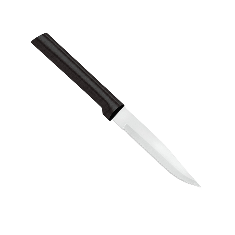 Handcrafted Rada serrated steak knife with high carbon surgical stainless steel blade and solid black aluminum handle, made in USA, ideal for Kitchen & Food and Best Sellers collections.