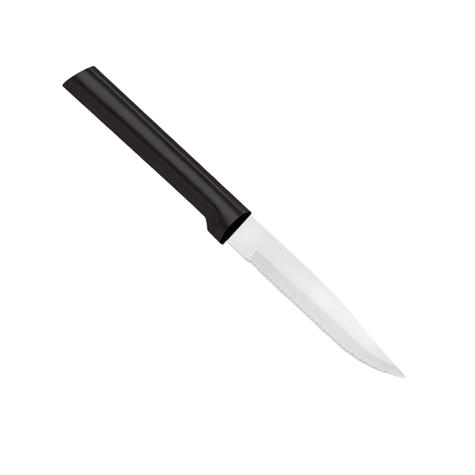 Handcrafted Rada serrated steak knife with high carbon surgical stainless steel blade and solid black aluminum handle, made in USA, ideal for Kitchen & Food and Best Sellers collections.