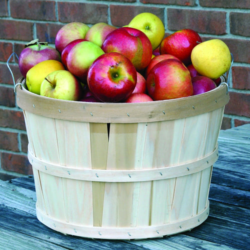 Handcrafted old-time poplar half bushel basket filled with assorted apples, perfect for Farm, Garden & Tool, Garden Accessories, USA Made, Best Sellers, and Promo Eligible collections.