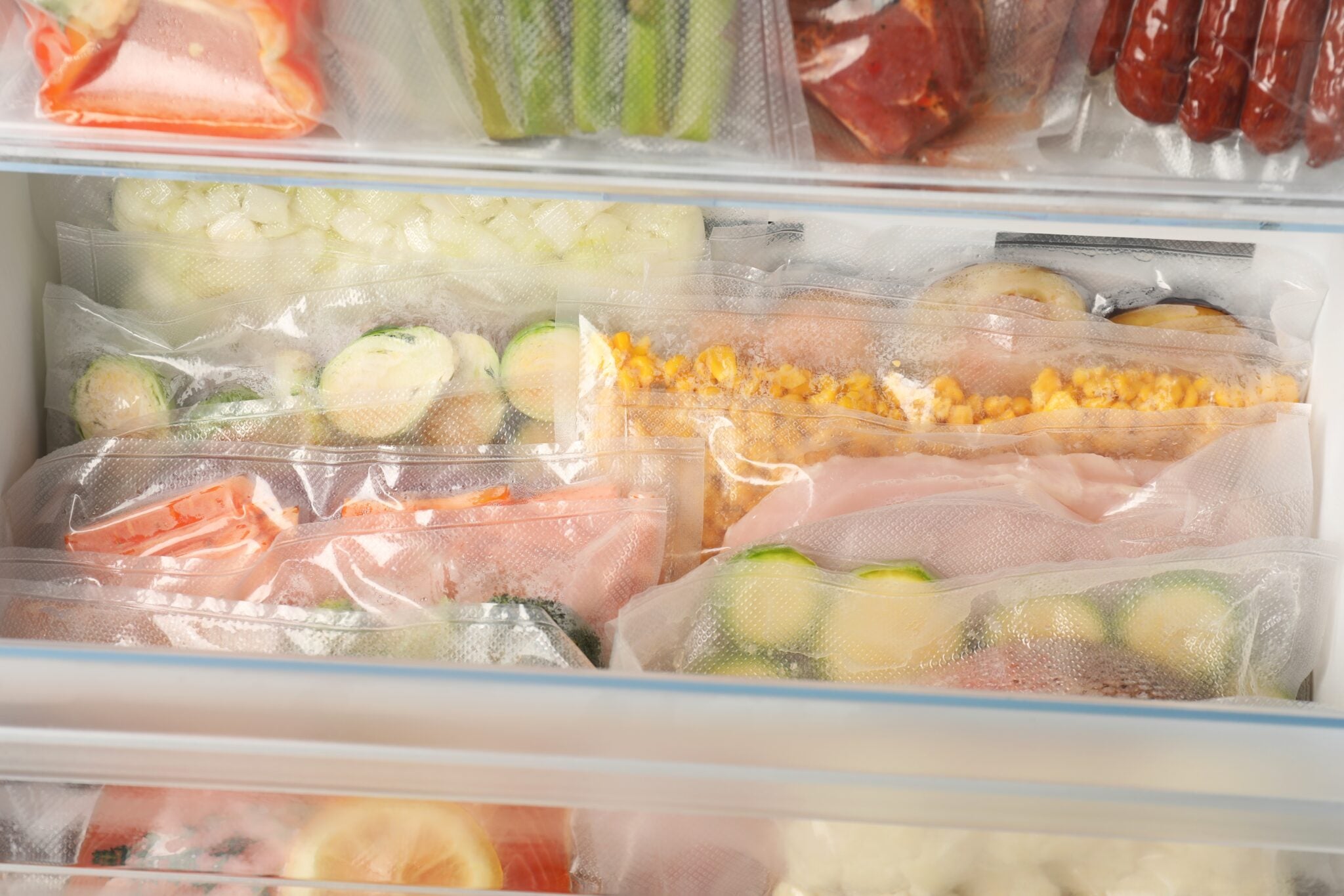 vacuumed sealed food in a fridge