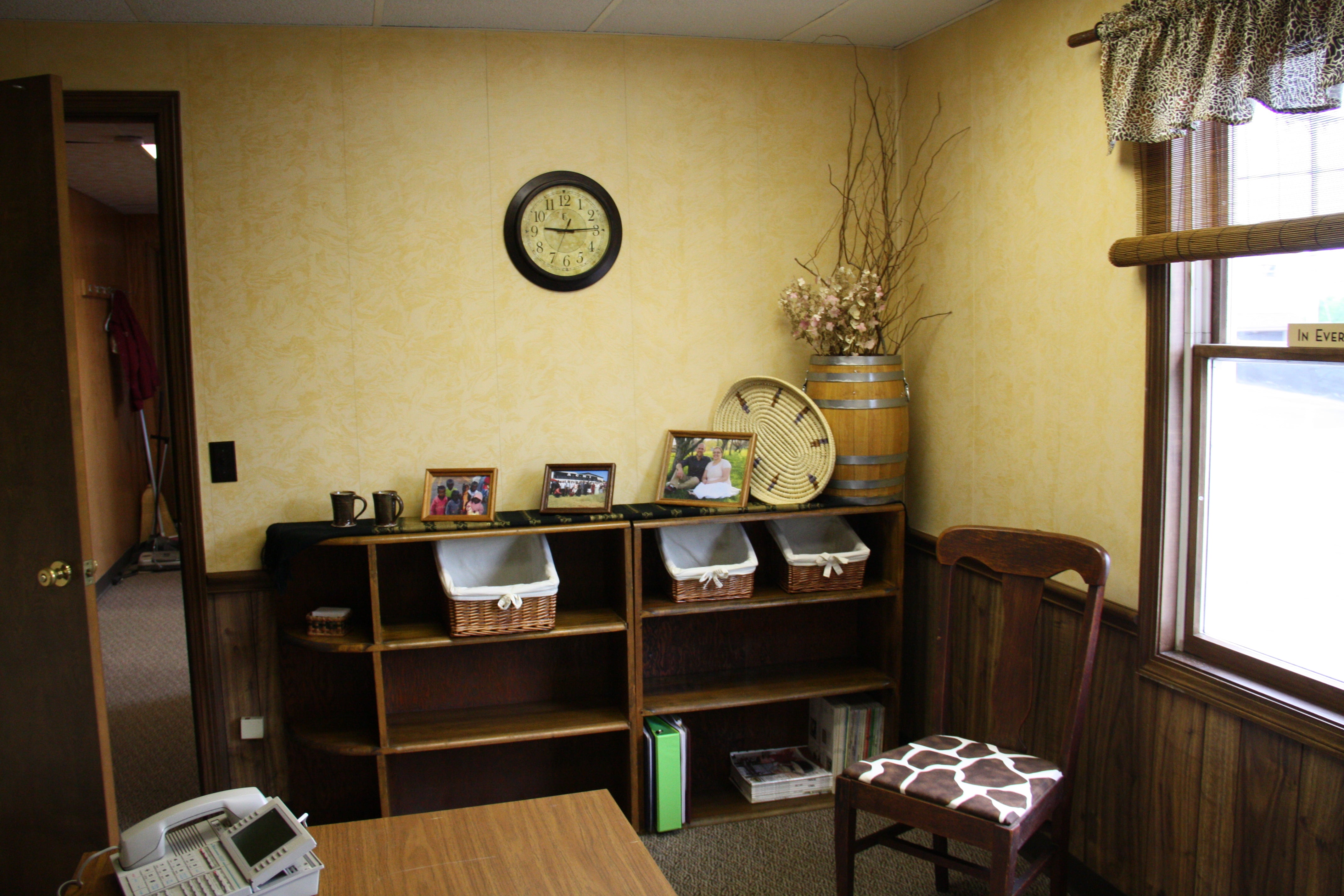 ...and thoughtful decor, including a shelf with organizer baskets.