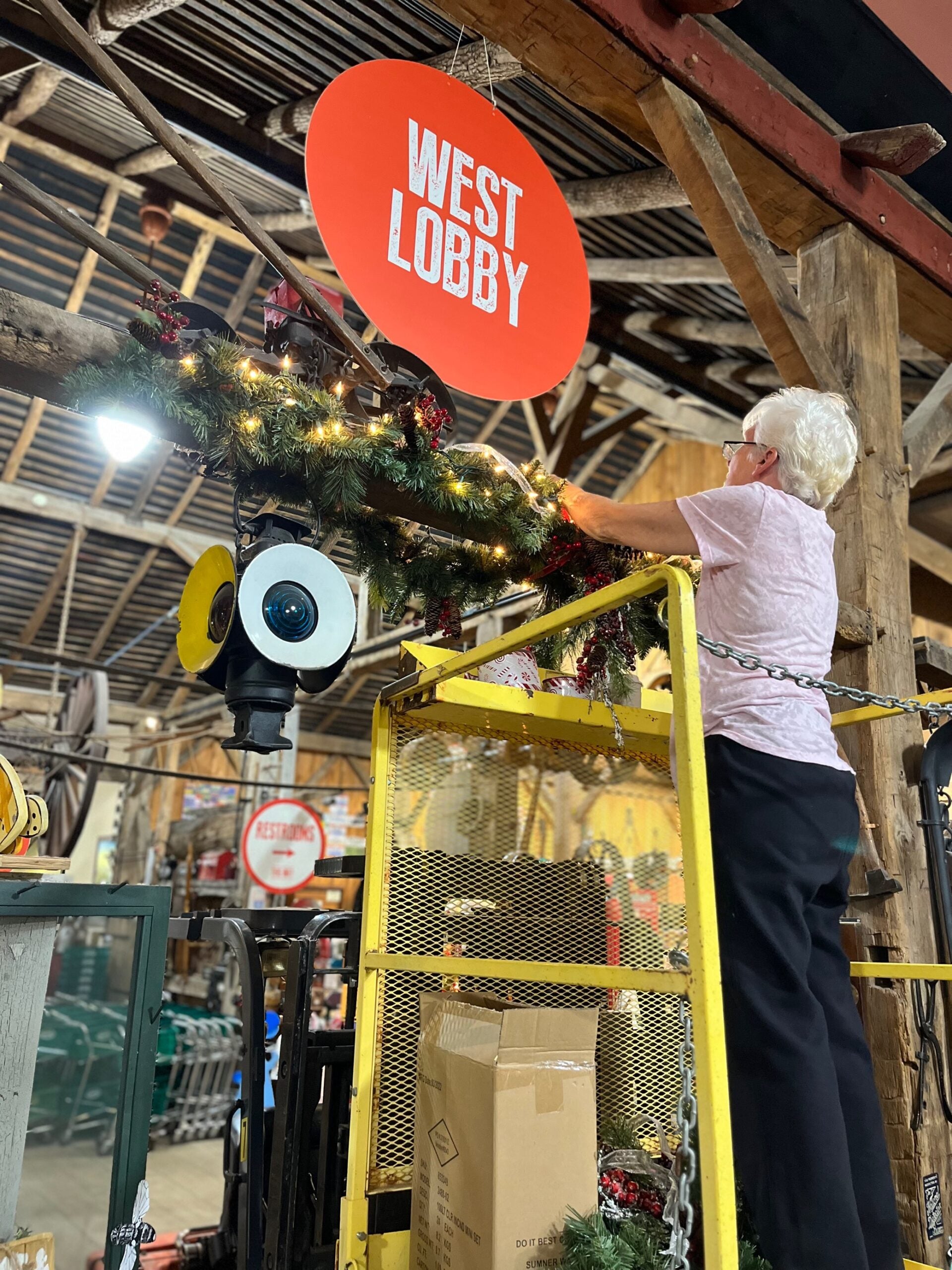 hanging garland in the lobby