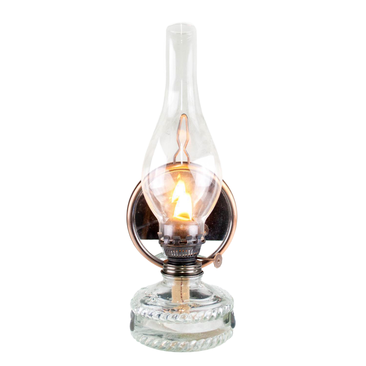Handcrafted reflector oil lamp with clear glass base, removable mirror reflector, and glass chimney, ideal for Lamps & Lighting, Oil Lamps, Wall Lamps, and Best Sellers collections.
