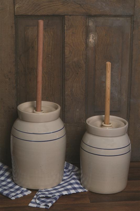 Handmade in USA! Lead-free, hardwood dasher in Lehman's stoneware churns. Learn more at Lehmans.com.