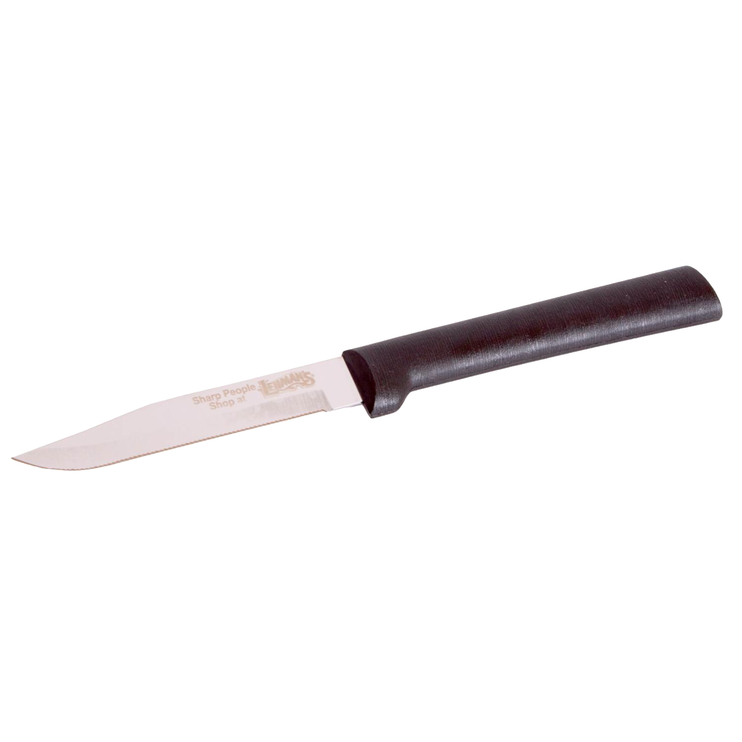 Handcrafted serrated paring knife with fine serrated stainless steel blade and smooth black handle, made in USA, ideal for Farm, Garden & Tool, Kitchen & Food, and Knives & Axes collections.
