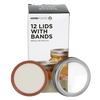 Box of 12 regular-mouth canning jar lids and bands with BPA-free sealing compound, essential for kitchen food preservation and part of popular canning accessories collections.