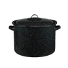 Large black speckled enamelware stockpot with lid and side handles, durable and ideal for cooking soups and stews, featured in Kitchen & Food, Cookware, and Best Sellers collections.
