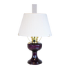 Handcrafted amethyst oil lamp with classic Lincoln drape design, brass fittings, and a 14-inch white pleated cloth shade, featured in Lamps & Lighting and Best Sellers collections.