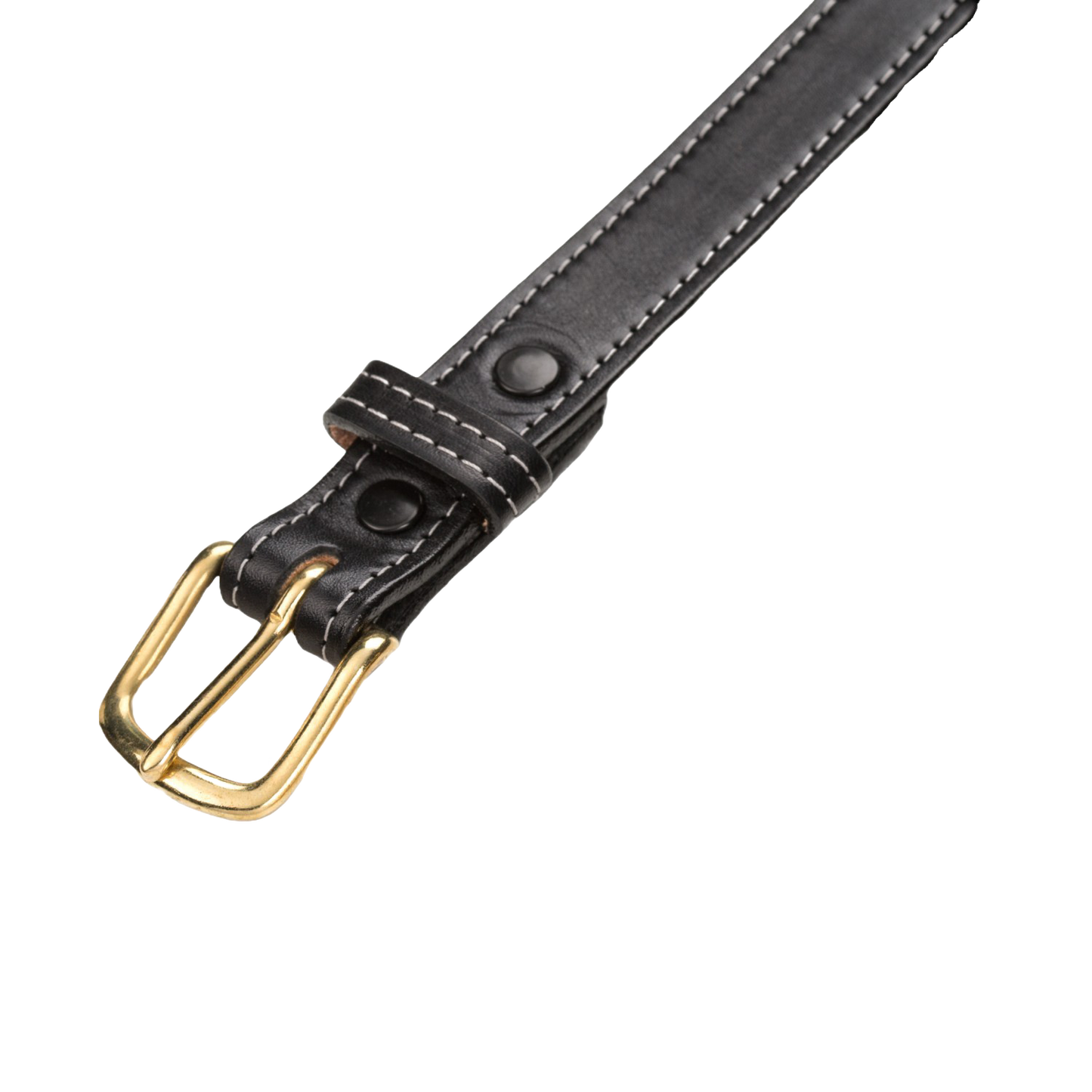Handcrafted black leather belt in genuine English bridle leather with fine stitching and polished brass buckle, Amish made in USA, featured in Clothing and Accessories and Best Sellers collections.