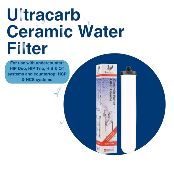 Replacement Ultracarb ceramic water filter element for Doulton countertop and undersink systems, offering sustainable clean water, featured in Appliances, Emergency Supplies, Water Heating and Treatment, Best Sellers, and Promo Eligible collections.