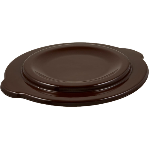 Dark brown stoneware crock cover with a smooth glazed finish, designed to fit numbered and utility crocks for food preservation and fermenting, made in USA.