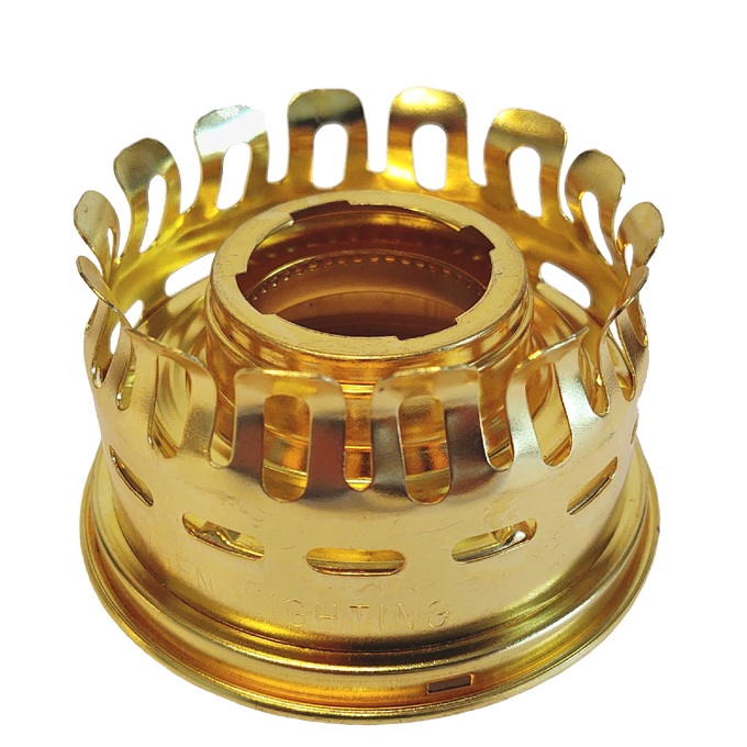 Polished brass heel-less lamp gallery top designed for Aladdin burner models since 1917, featured in Lamps & Lighting, Parts and Accessories, Lamp Burners and Collars, Best Sellers, and Promo Eligible collections.
