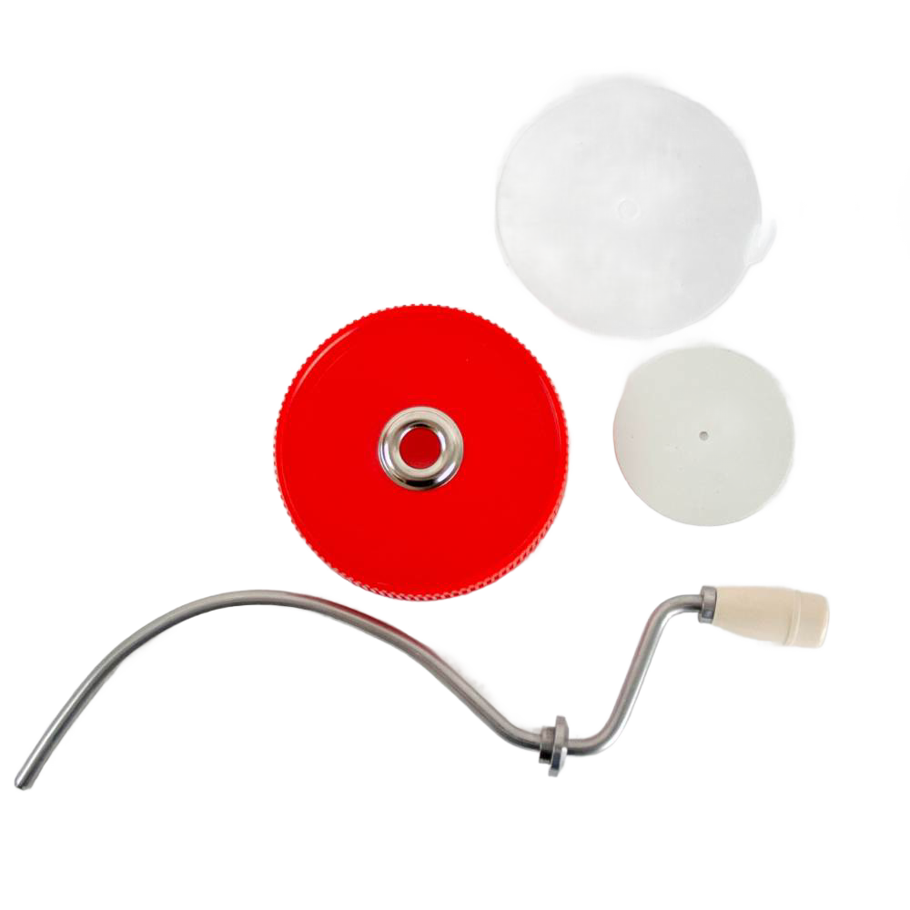 Old fashioned peanut butter stirrer with molded plastic knob and metal crank, handmade in USA, designed to prevent oily messes and ideal for Kitchen & Food, Food Prep, and Best Sellers collections.