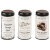 Set of three handcrafted loose leaf black teas in decorative tins featuring cinnamon orange spice, colonial bohea, and Irish breakfast blends, made in USA, perfect for Kitchen & Food, Food, Beverages, USA Made, Best Sellers, and Promo Eligible collections.