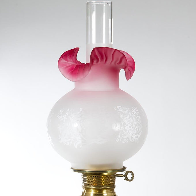 Satin Etched with Cranberry Top Oil Lamp Shade