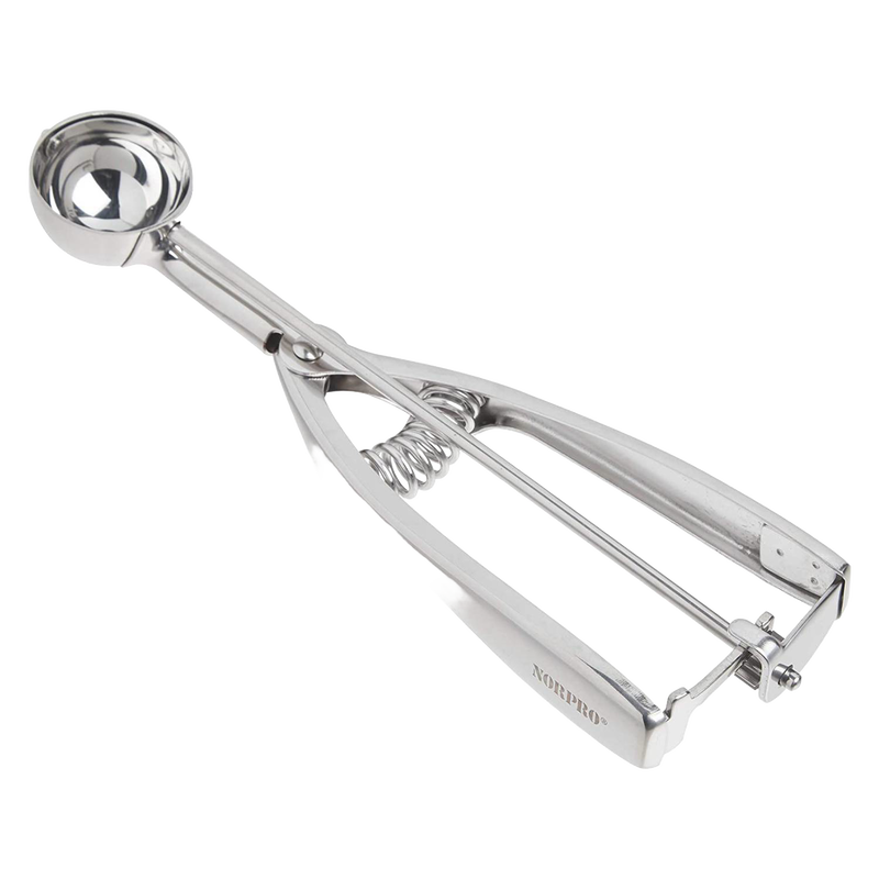 Handcrafted stainless steel cookie dough scoop with spring release handle, designed for uniform balls, ideal for Kitchen & Food, Cookware, Baking Supplies, Kitchen Gadgets collections.