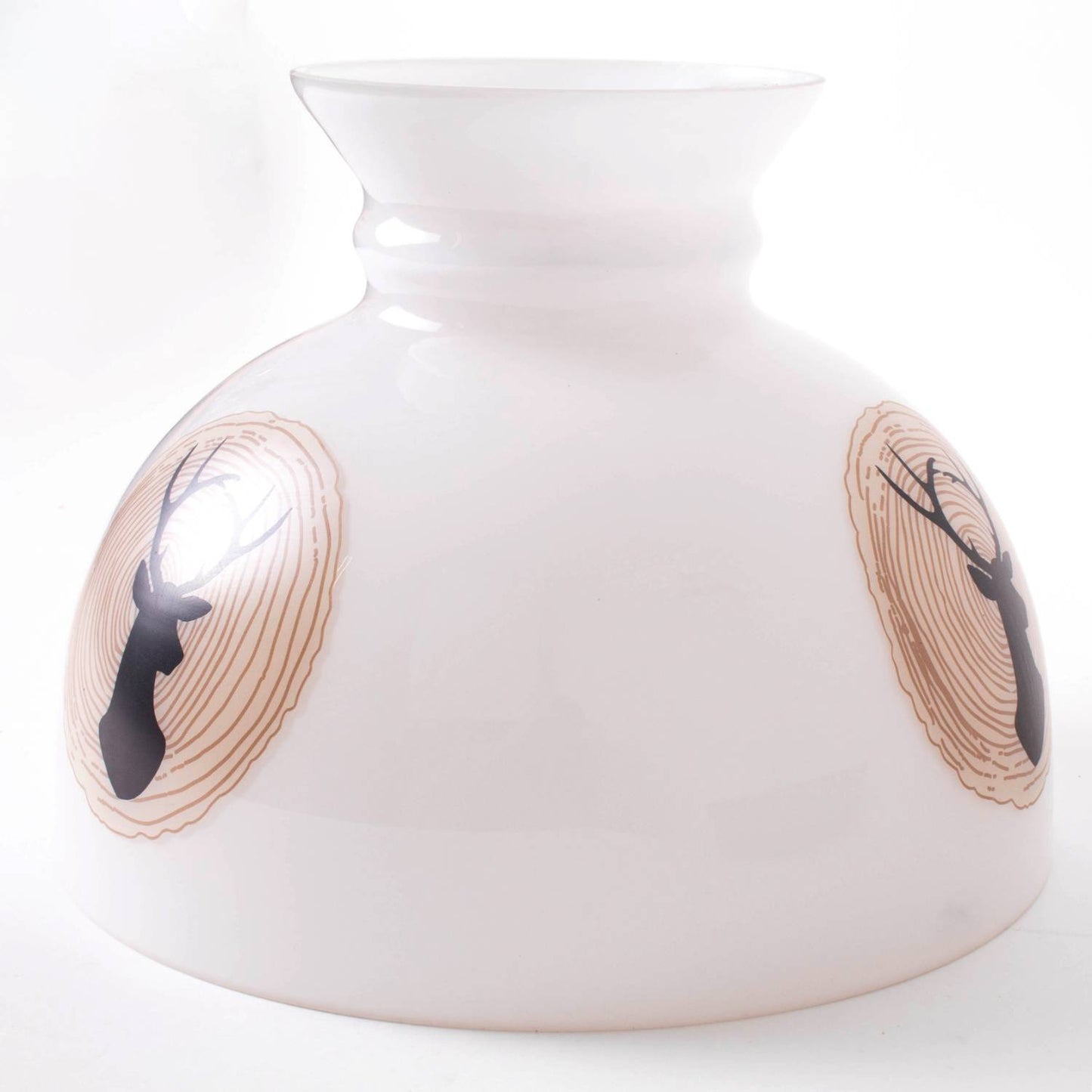 Unique handcrafted 10-inch glass lamp shade featuring a black deer silhouette inside wood grain rings, part of Lamps & Lighting, Parts and Accessories, Lamp Shades, Best Sellers, and Promo Eligible collections.
