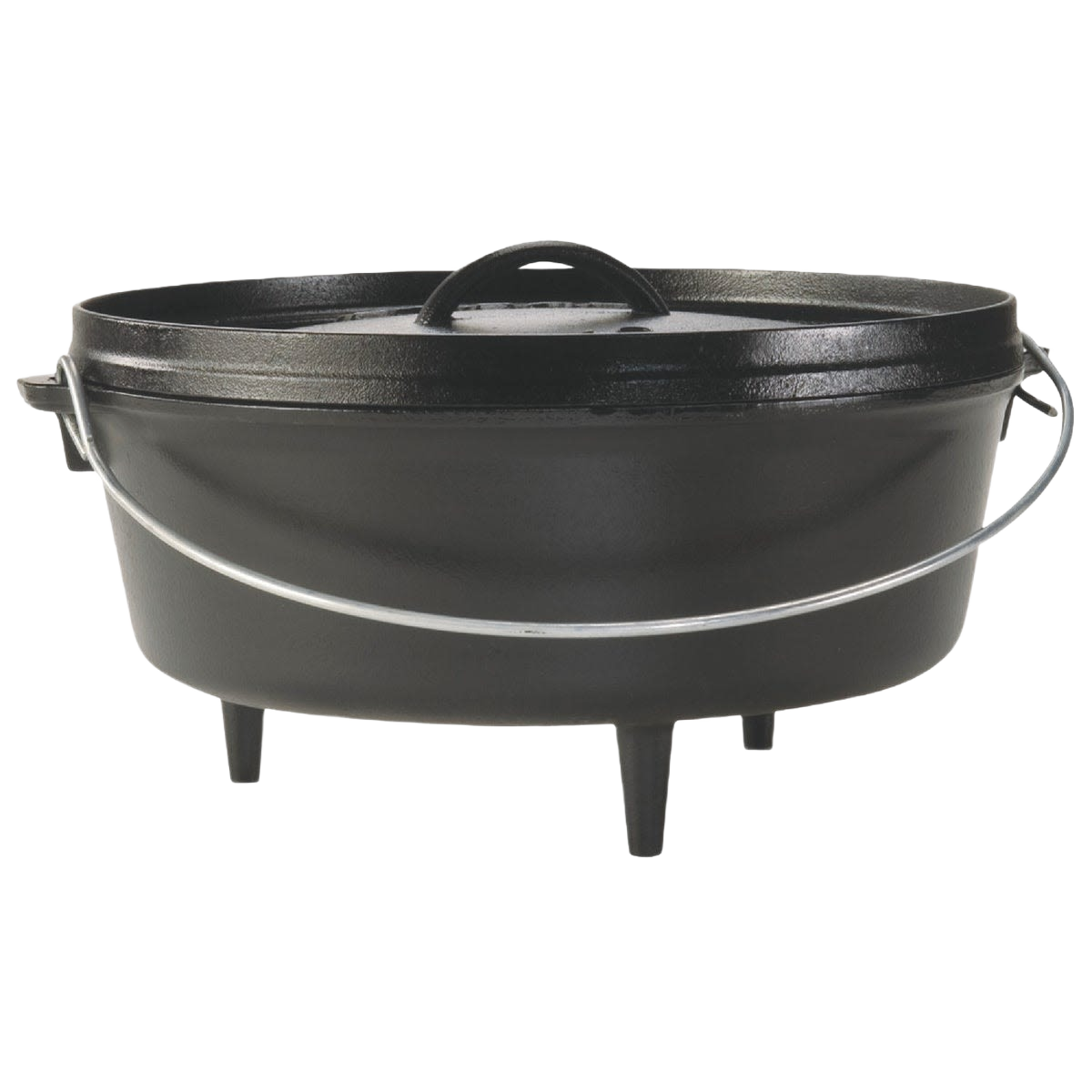 Handcrafted Lodge cast iron camp Dutch oven with built-in legs and metal bail handle, perfect for versatile outdoor cooking; made in USA and featured in Farm, Garden & Tool, Camping, Cast Iron, Best Sellers, and Promo Eligible collections.