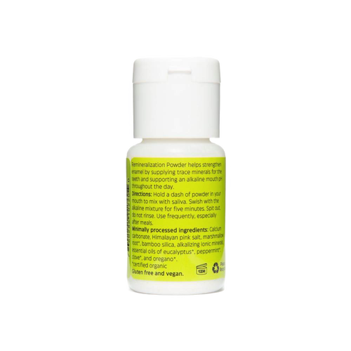 Handcrafted 1 oz powder bottle made in USA supporting enamel strength with trace minerals, featured in Health & Wellness, Grooming and Personal Hygiene, USA Made, Best Sellers, and Promo Eligible collections.