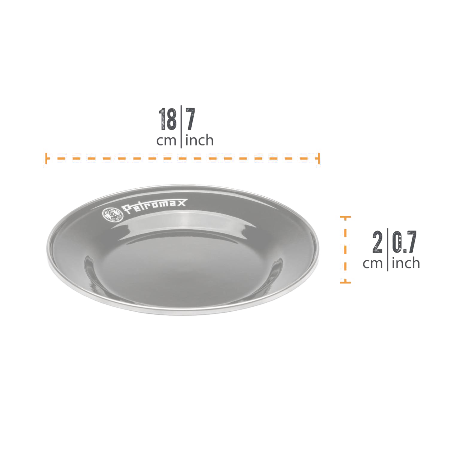 Durable gray enamel plate featuring the Petromax logo, lightweight and heat-resistant, suitable for Farm, Garden & Tool, Kitchen & Food, Camping, Dinnerware, Best Sellers, and Promo Eligible collections.
