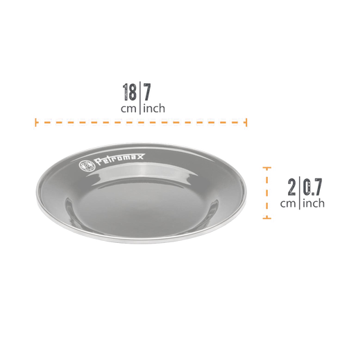 Durable gray enamel plate featuring the Petromax logo, lightweight and heat-resistant, suitable for Farm, Garden & Tool, Kitchen & Food, Camping, Dinnerware, Best Sellers, and Promo Eligible collections.