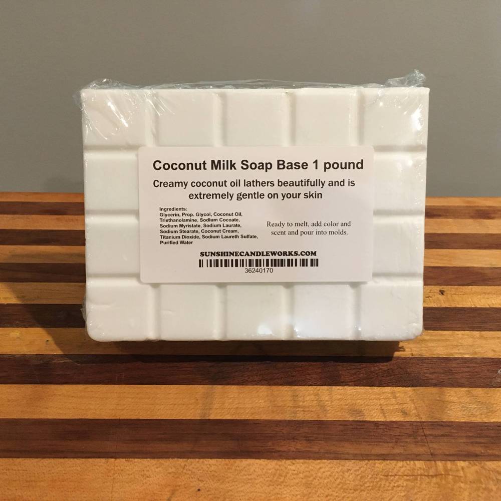 Handcrafted 1-pound coconut milk soap base bar with creamy coconut oil for gentle skin care, easy melting, and customization, ideal for Health & Wellness and Soapmaking Supplies collections.