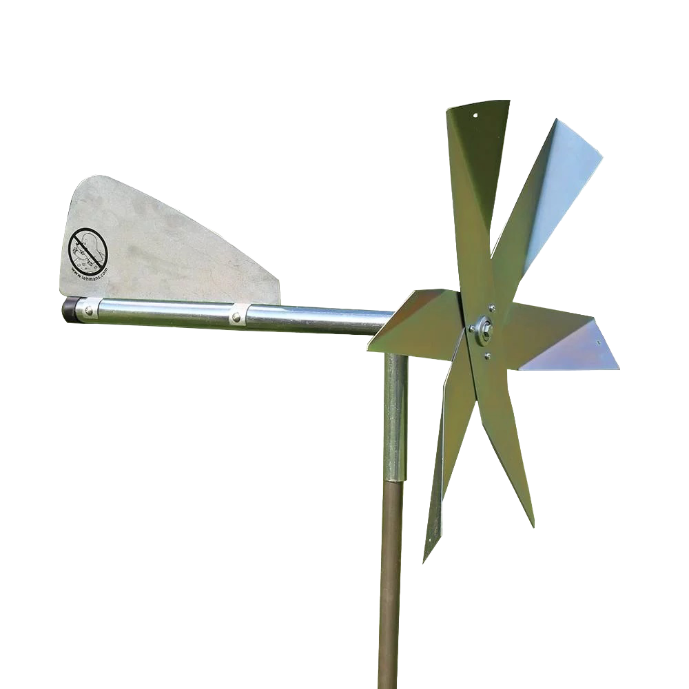 Handcrafted mole deterrent windmill with metal blades and a sturdy post, designed for humane pest control in Farm, Garden & Tool, Lawncare, and Pest Control collections.