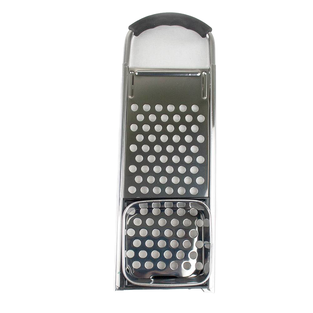Handcrafted stainless steel spaetzle maker with sliding hopper and black rubber grip, designed for effortless noodle preparation, ideal for Kitchen & Food, Cookware, Baking Supplies, Kitchen Gadgets, and Best Sellers collections.