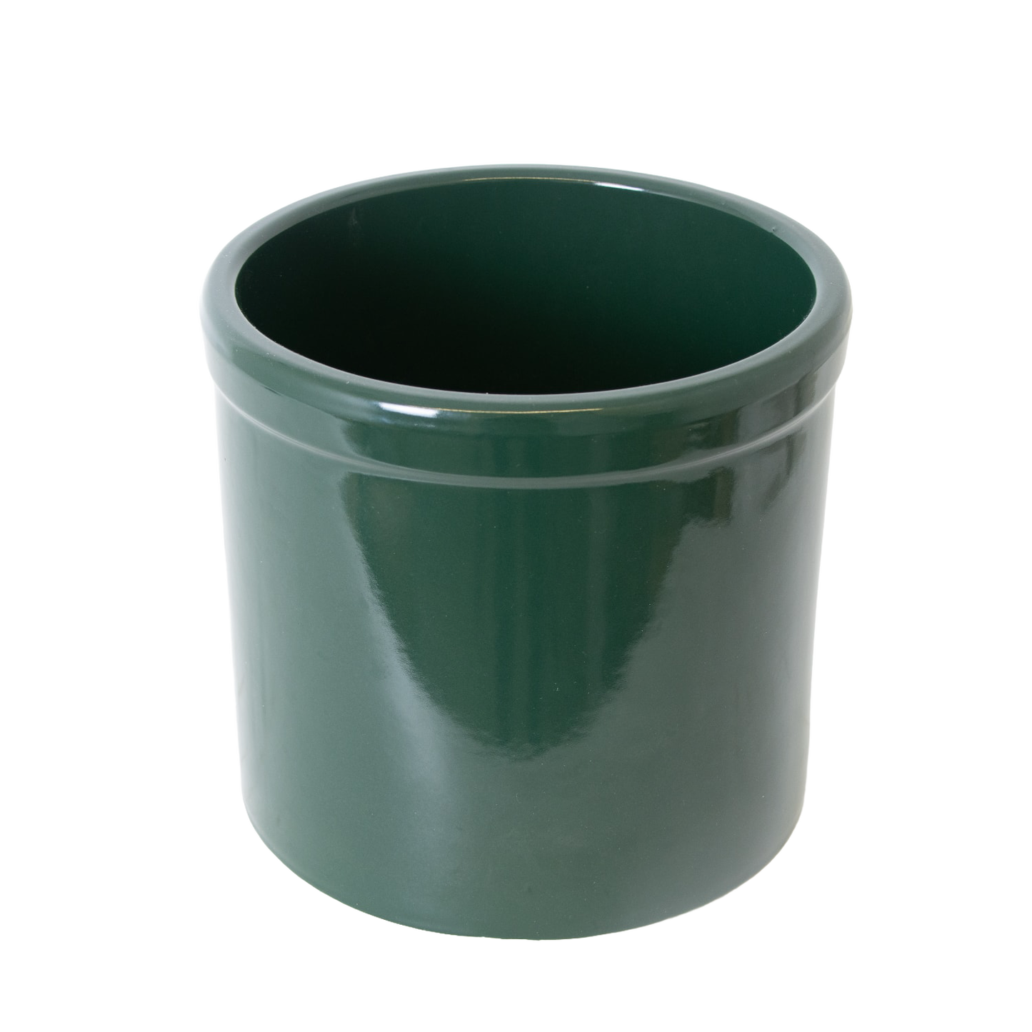 Deep green stoneware crock with a smooth, lead-free food-safe glaze, handcrafted in USA for kitchen use, fermenting, and food preservation, featured in Kitchen & Food, Food Preservation, and USA Made collections.