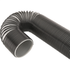 Flexible black corrugated plastic hose bent at a right angle, designed for durable outdoor or industrial use.