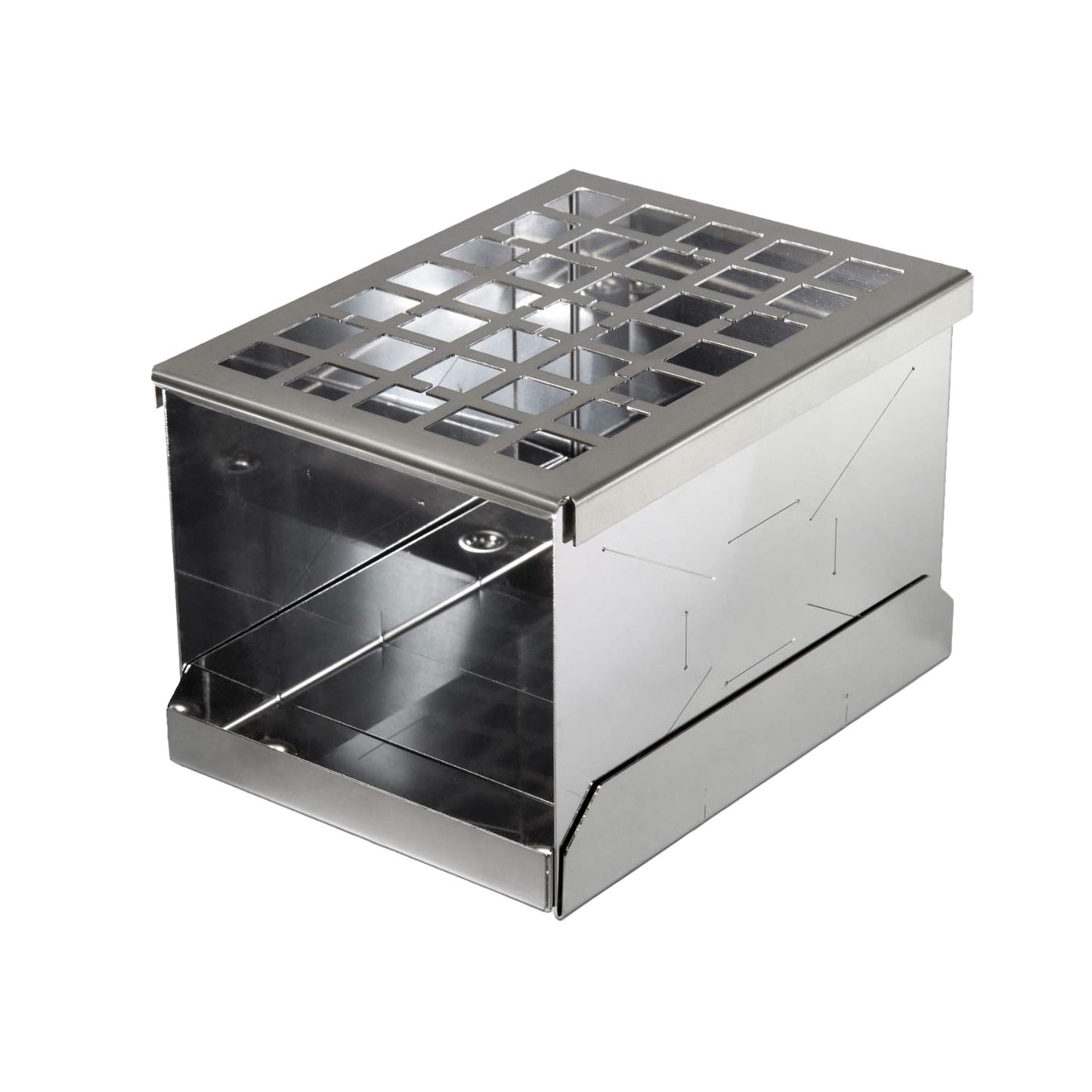 Handcrafted compact stainless steel camp stove with open grid top and ventilated sides, designed for durable outdoor use in Farm, Garden & Tool, Camping, Emergency Supplies, Best Sellers, and Promo Eligible collections.