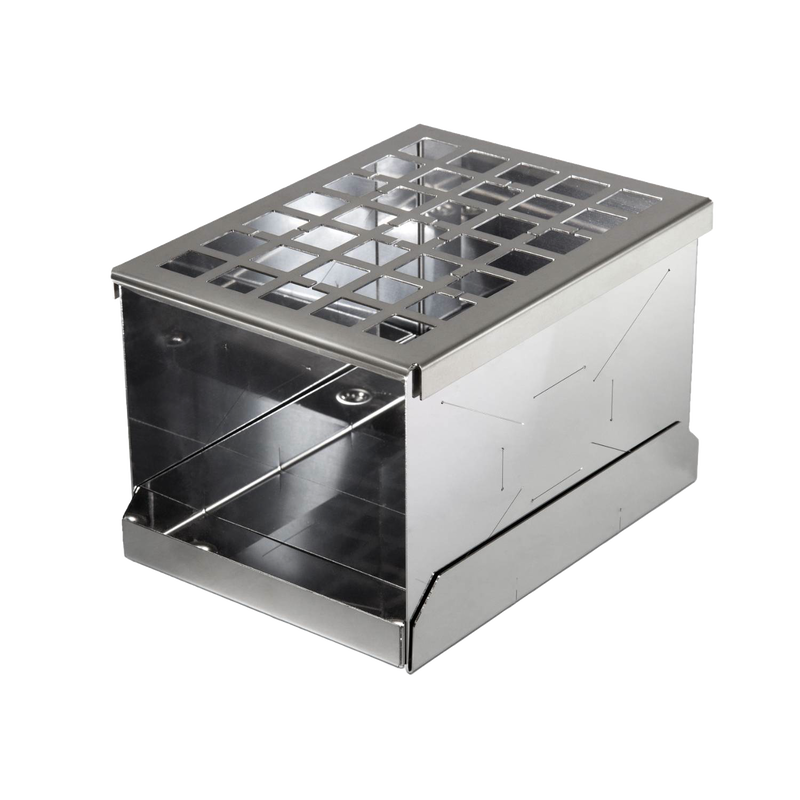 Handcrafted compact stainless steel camp stove with open grid top and ventilated sides, designed for durable outdoor use in Farm, Garden & Tool, Camping, Emergency Supplies, Best Sellers, and Promo Eligible collections.