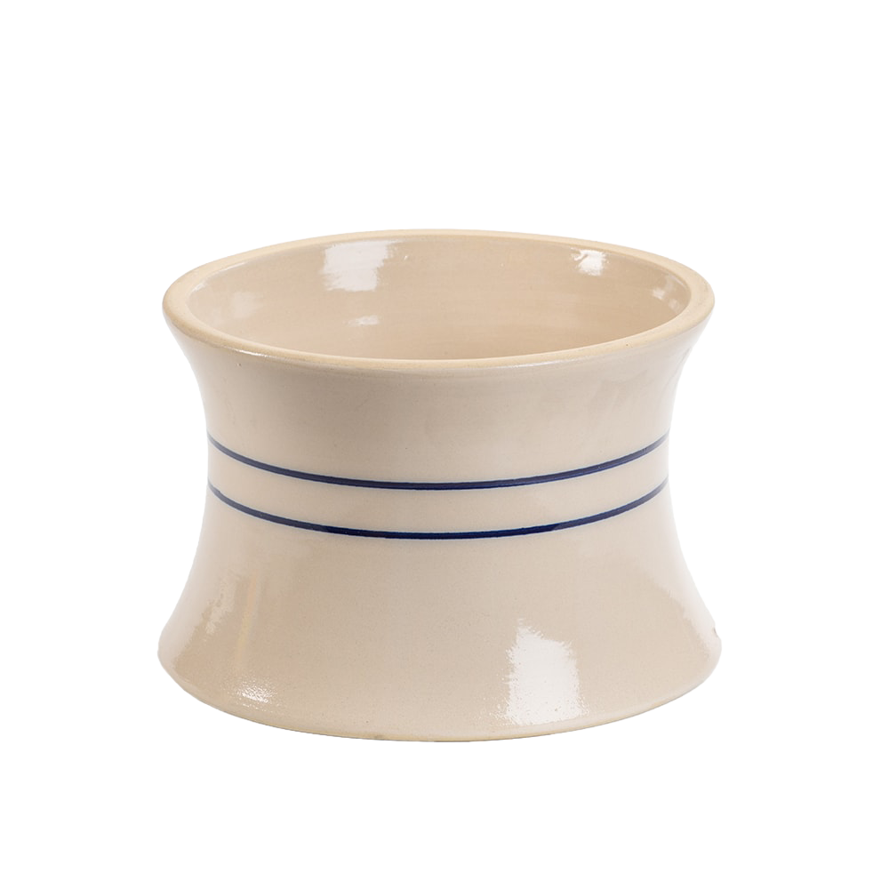Handcrafted stoneware cooler stand in cream with two blue stripes, made in USA, designed for Kitchen & Food, Storage and Serving, Best Sellers, and Promo Eligible collections.