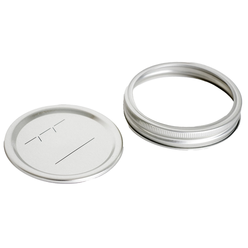 Silver wide-mouth metal canning lid and matching screw band with BPA-free sealing compound, ideal for Kitchen & Food, Food Preservation, Canning, Canning Jar Lids and Bands, Best Sellers, and Promo Eligible collections.