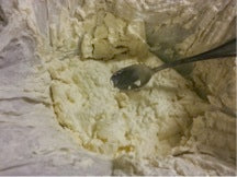 Silver hanging curd batch, finished in colander. Taste test.