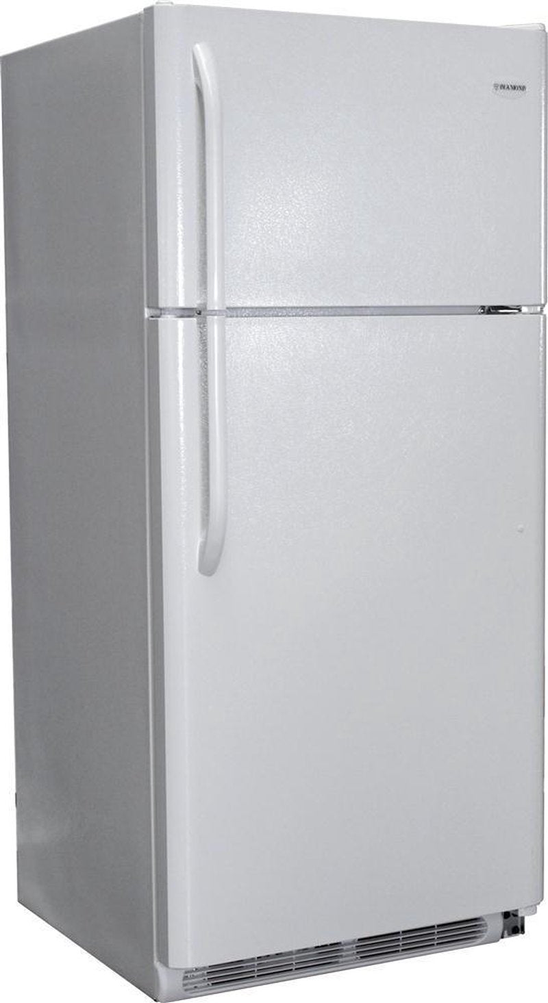 White top-freezer gas refrigerator with curved handle, handcrafted for durability, featured in Appliances, Refrigerators and Freezers, Best Sellers, and All Stoves & Appliances collections.