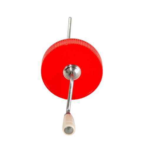 Handcrafted old fashioned peanut butter stirrer featuring a red lid and molded plastic knob with metal crank, made in USA, ideal for Kitchen & Food, Food Prep, Kitchen Gadgets, and Best Sellers collections.
