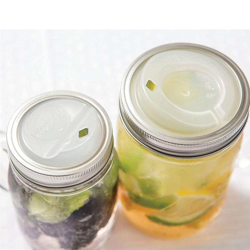 Turn canning jars into durable sippy cups (for you and the little ones)! BPA-free plastic lids are dishwasher safe.