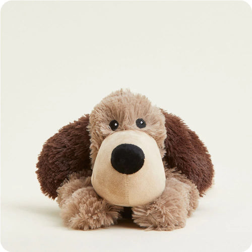 Brown and beige soft plush dog with weighted fill and real dried lavender scent, microwaveable for warming comfort, perfect for Health & Wellness and Children's Toys collections.