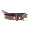 Handcrafted Amish-made smooth brown leather belt with polished chrome buckle and metal snaps, featured in Health & Wellness, USA Made, Clothing and Accessories collections.