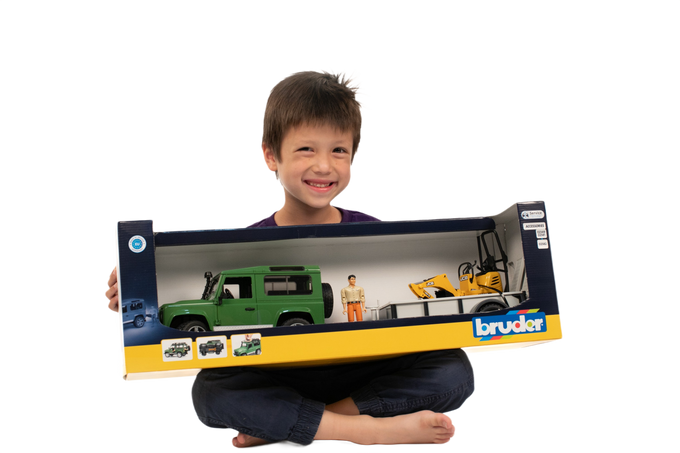 Bruder Toys Land Rover Defender with Trailer & JCB Excavator
