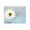 Handcrafted wall plaque featuring a white daisy and an inspiring Bible verse from Proverbs 31:25 on a soft blue rustic background, made in USA, perfect for Home & Decor and Best Sellers collections.