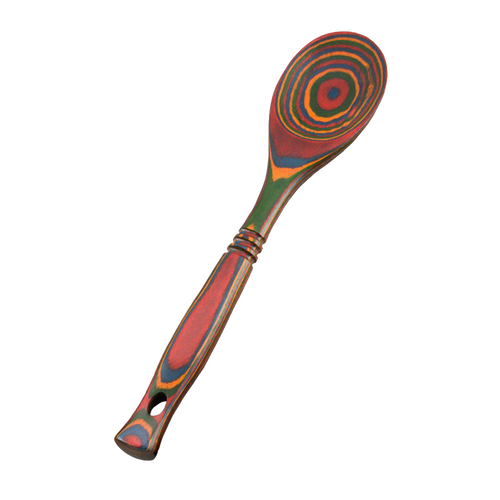 Handcrafted pakkawood spoon showcasing vibrant, multi-colored concentric rings, sturdy and heat resistant, perfect for Kitchen & Food, Kitchen Gadgets, Cooking and Baking Helpers, Storage and Serving, and Best Sellers collections.
