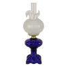 Handcrafted 22-inch oil lamp featuring a detailed sculptured blue glass base and etched white chimney, perfect for Lamps & Lighting, Oil Lamps, Table Lamps, Best Sellers, and Promo Eligible collections.